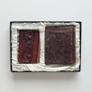 Vintage 1940s The Empire Wallet & Key Case Set Mens Genuine Leather Brown